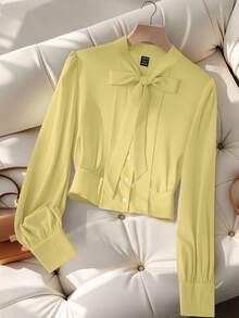 GlowEve 女士优雅通勤秋季衬衫 - 黃色 - 查看 4