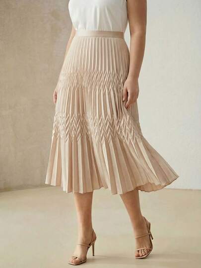 MOTF PREMIUM PLUS SIZE ASYMMETRICAL PLEATED SATIN SKIRT, SPRING/SUMMER