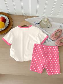 SHEIN Bộ đồ thể thao nữ dễ thương gồm áo thun ngắn tay cổ tròn dáng rộng thoải mái in chữ và quần short bó sát, thích hợp mặc hàng ngày vào mùa xuân/hè, phong cách đường phố, ở nhà hoặc đi nghỉ mát. - Nhiều màu - Xem 2