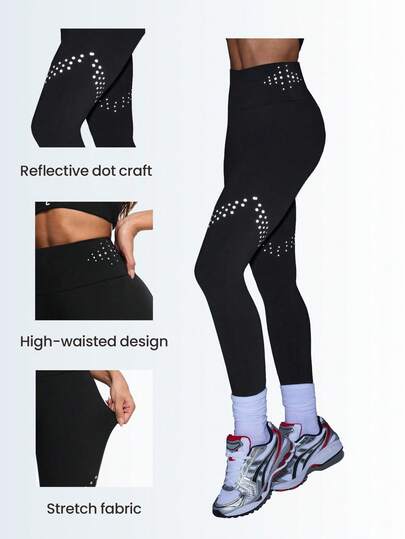 Eassivo Eassivo 女士激光镂空渐变运动紧身裤，收腹瑜伽裤，性感健身裤