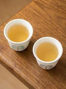 Cirelle 6pcs Arabic Coffee Cups (Finjan) - 60ml Ceramic With Palm Tree Pattern, For Traditional Serving With Dallah & Gift - Multicolor - View 6