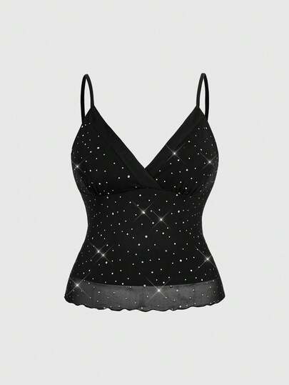 ROMWE Avant Plus Size Sexigt Y2K Retro Strass Glansigt Tyglinne