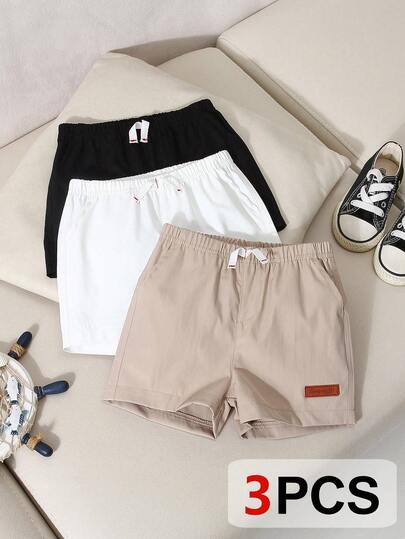 3 st/set småbarn babypojkar casual shorts med resår i midjan och fickor, dragskodekor, matchande design, lämplig för vardagsbruk, skola, resor, sport