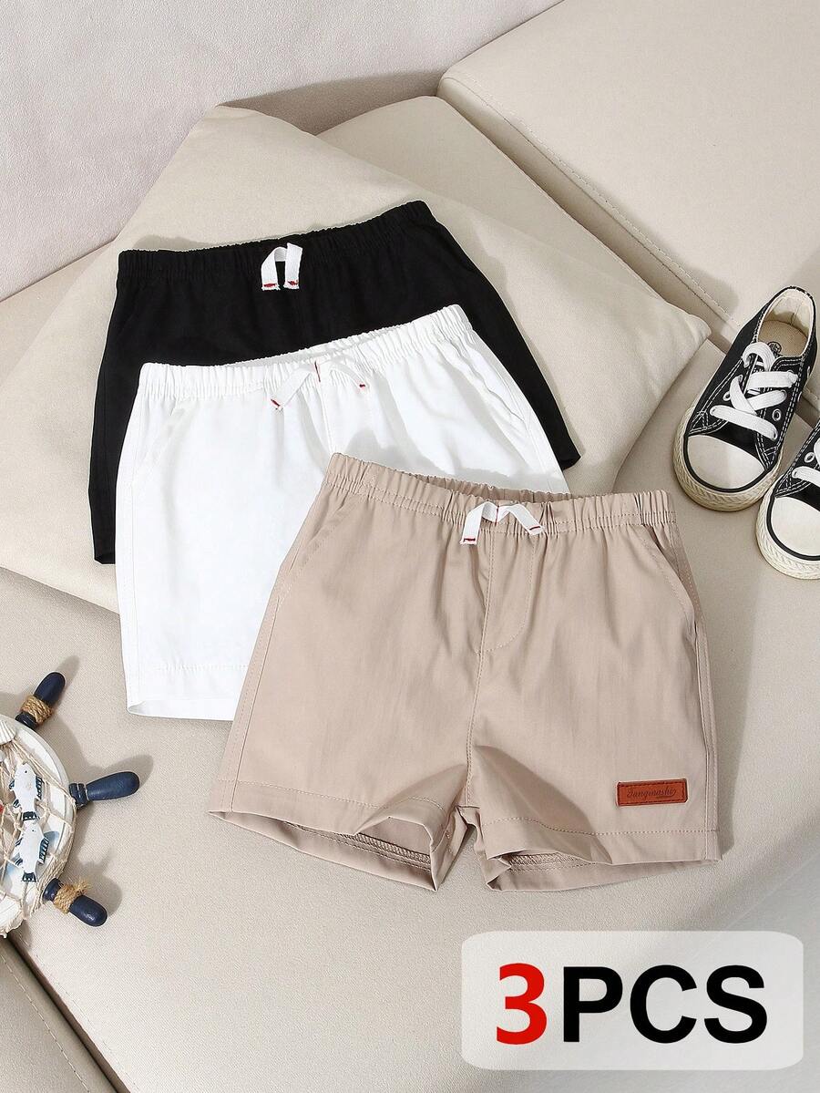 SHEIN Playful Pals 3pcs/Set Toddler Infant Baby Boys Casual Elastic Waist Shorts With Pockets, Drawstring Decor, All-Match Design, Suitable For Daily Wear, School, Travel, Sports - Multicolor - View 1