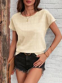 SHEIN LUNE Blusa casual holgada de cuello redondo de unicolor para mujer - Blanco - Ver 1