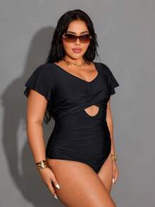 Shapewave Áo tắm liền thân cỡ lớn, tiện dụng và thoải mái, màu đen trơn, thiết kế hở lưng gợi cảm, thích hợp cho kỳ nghỉ hè ở bãi biển. - màu đen - Xem 4