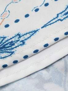 DAZY 女士优雅碎花V领泡泡袖系带中长连衣裙，春夏婚礼宾客礼服/吊带裙 - 藍色 - 查看 8