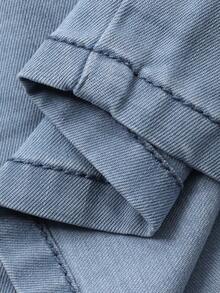 DAZY 女士休闲水洗口袋衬衫和阔腿牛仔裤套装，春秋季，婚礼宾客礼服 - 藍色 - 查看 7