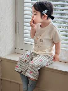 DAZY 2件套女婴卡通印花长袖T恤和条纹休闲裤家居服套装 - 白色 - 查看 7