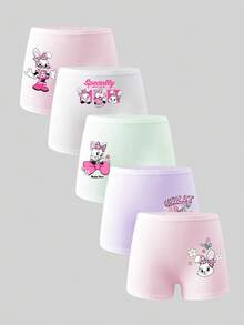 5pcs/Pack Girls' Comfortable Rabbit Print Briefs - Pink - View 4
