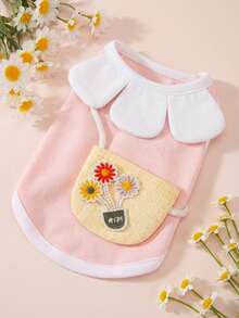 PETSIN 粉色可爱活泼风格轻盈时尚猫咪衣服，3D花瓣领设计向日葵编织吊带包猫背心，夏季宠物衣服宠物背心 - 彩色 - 查看 4