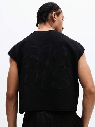 SUMWON Sleeveless Tonal Graphic Tank Top Round Neck Casual Everyday Wear Summer Spring Comfort Fit Cotton Blend