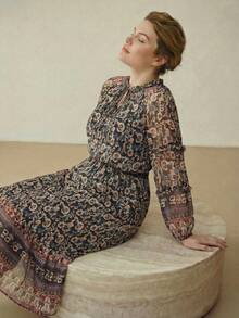 MOTF PREMIUM 波西米亚风印花长袖荷叶边下摆浪漫连衣裙 - 彩色 - 查看 5