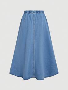 Sweetra Women's Casual Washed Denim Skirt With Bow Decor Blue Skirt Bow Skirt Bows Skirt Cotton Skirt - Blue - View 2