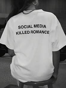 INAWLY 标准尺码女士简约印花圆领短袖T恤 - 白色 - 查看 4