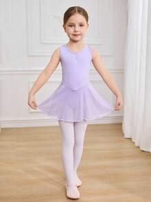 Young Girls Cute Girl Sleeveless Vest Professional Sportswear, Bowknot Hollow Back, Mesh Skirt Hem - Purple - View 5