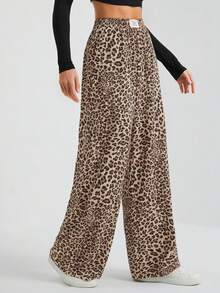 SHEIN Tall Women's Wide-Leg Street Trousers In Leopard Print Woven Cute Pants Cheetah Pants Animal Print Clothes Pants Wide Leg Leopard Pants Wide Leg Pants Animal Print Pants - Multicolor - View 5
