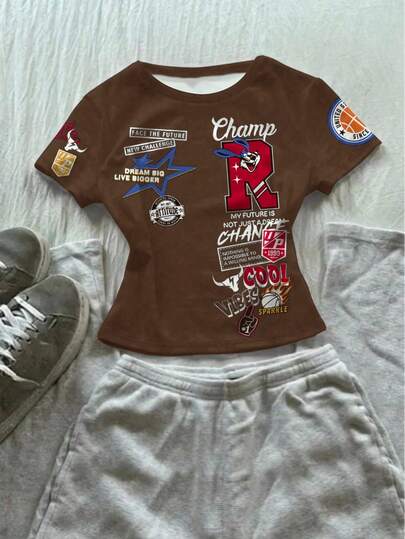 Teen Girls R Black & Red Basketball Graphic Tight Fit Short Sleeve T-Shirt, Slim Fit, Sports, Fitness, Health, Wheat Skin Tone, Cheerleading, Cheerleading Captain, Teen Girl' Choice Collection, Everyday Basic, Happy Teen Girl, Pastel Colors For Teen Girl, Bikercore, Family Trip, Happy Days, I Love Mommy, I Love Daddy, Lovely Home, Cool Teen Girl, Teen Girl