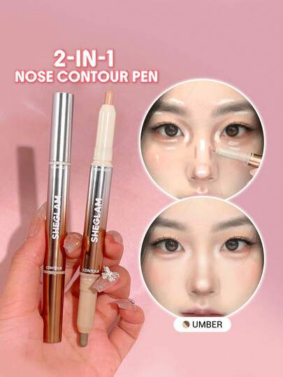 SHEGLAM Fine Line 2-In-1 Nose Contour & Highlight Pen-Umber 2-Color Contour Stick Non-Greasy Long Lasting Natural Highlighter Dual-Use Multi-Use Sculpt Smoothes Fine Lines Creamy Contour Brand Beauty Makeup Face Paint Cosmetic For Women Girls Perfect For Winter Ideal For Y2K Fancy Fashion Suitable For Birthday Gift Party Ready Best Color