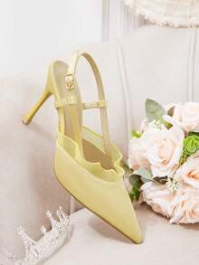 CUCCOO HITCHD Tacones altos de mujer con diseño de hebilla y punta afilada, versátiles para uso diario - Amarillo - Ver 12