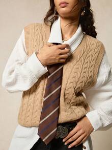 EMERY ROSE V領麻花編織毛衣背心