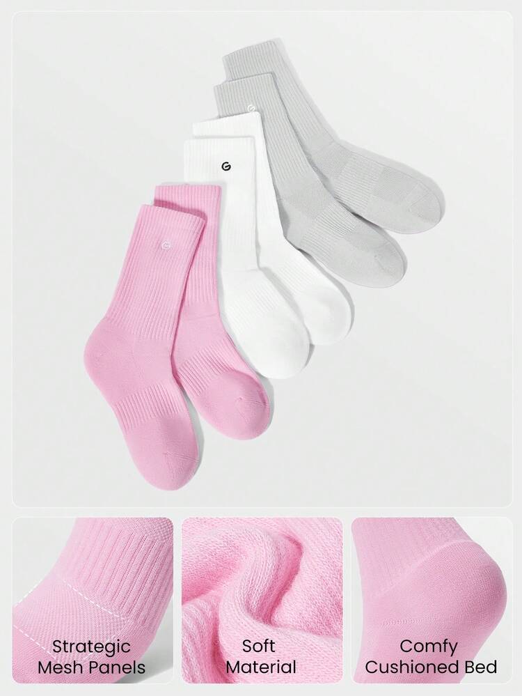 3 Pairs Socks Soft Ventilated Mesh With Embroidered Logo Gym Workout Daily