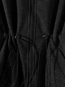 GlowEve CURVE Conjunto de 2 piezas casual para mujer talla grande con chaqueta con capucha, manga larga, cierre frontal con cremallera y cintura con cordón, y pantalones jogger de unicolor - Negro - Ver 6
