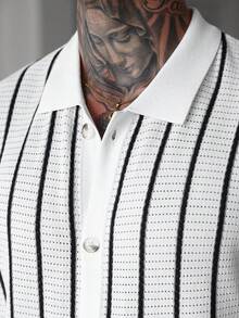 OTTIMOZO 男士休闲度假条纹印花镂空针织短袖毛衣，休闲/通勤/度假/酷老爸风，春夏男士钩针衬衫，男士度假装，男士条纹衬衫，针织男士衬衫，男士夏季服装 - 彩色 - 查看 2