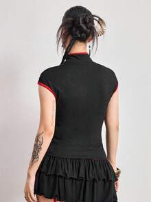 ROMWE Avant Women's New Chinese Style Dragon Embroidery Chinese Painting Embroidery Pattern Improved Cheongsam Top