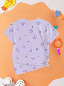 1pc Cute & Cool Kpop Girl Graphic Colorblock Short Sleeve Top, Loose Fit, Suitable For Spring, Summer, Autumn, Winter, Great Gift For Young Girls