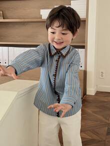 DAZY Toddler Boys' Casual Striped Collar Long Sleeve Top, Spring/Autumn - Blue - View 3