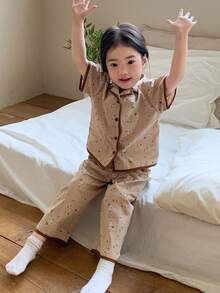 DAZY 2 pièces Ensemble  et confortable de Top à col imprimé floral et leggings pour bébé fille. Vêtements pour tout-petites filles - Kaki - Voir 3