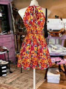 GlowEve Women's Elegant Sleeveless Fitted Flared Mini Dress With Hollow Design, Bow Tie Straps, Spring/Summer - Multicolor - View 2