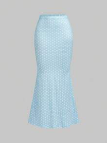 ROMWE Kawaii 女士夏季套装，2件套，V领蝴蝶结装饰撞色波点蕾丝拼接修身上衣和裙子 - 藍色 - 查看 5