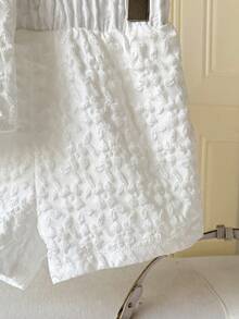 SHEIN 少女休闲白色提花蝴蝶结吊带背心和短裤两件套