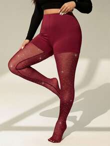 Auralis 大码性感透视紧身裤/打底裤，适合秋冬季派对、生日、约会等场合；优雅OL打底裤；JK风打底裤；闪亮网纱透视打底裤，适合情人节、春季等场合；女士春季打底裤 - 酒紅色 - 查看 4