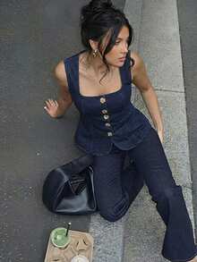 Aloruh Women's Fashion Casual Button Denim Vest Top - Blue - View 8