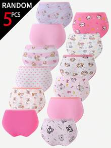 SHEIN 5条/包 女童什锦印花纯棉三角裤，图案包括爱心、蝴蝶结、兔子 - 彩色 - 查看 2