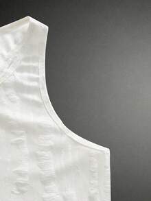 Manfinity VCAY Men's Off-White Summer Casual Beach Holiday Tank Top,Round Neck Textured Jacquard Knit Solid Color Hollow-Out Cotton Fabric Baggy Festival Clothes - White - View 6