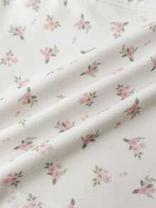 SHEIN Camiseta informal con encaje de contraste y estampado floral para niña preadolescente - Blanco - Ver 6