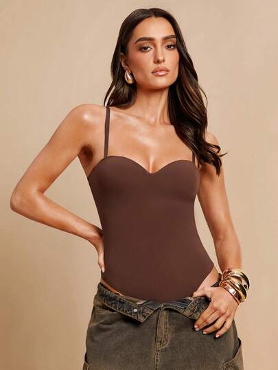 Silquee This Sexy, Form-Fitting Women's Everyday Brown Bodysuit Is Made Of Highly Elastic Fabric For Comfortable Wear. The Elastic Shoulder Straps Make It Suitable For Everyday Wear. Built-In Bra Pads Provide Good Support. Whether It's Valentine's Day, A Date, A Nightclub Party, Or An Evening Out, It's An Ideal Choice. A Brown Bodysuit Is A Must-Have Fashion Item For Spring And Summer.Tight Body Shape,Carnival