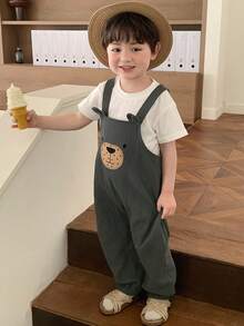 DAZY Baby Boy Cartoon Bear Applique Casual Bib Overalls