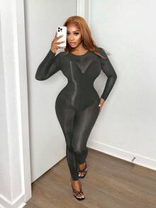 BamGleam 女士纯色性感紧身连体裤 - 灰色 - 查看 5