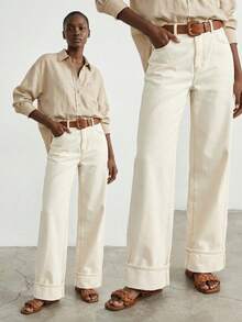 Maija New White Denim Jeans, Stylish And Slimming Straight Leg, Comfortable 100% Cotton Denim. - Apricot - View 1