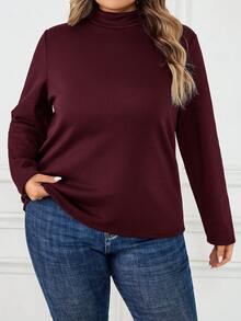 SHEIN CURVE+ Camiseta térmica de manga longa preta com forro térmico, tamanho plus, outono/inverno - Violeta - Visão 6
