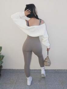 Vassilux 芭蕾罗纹针织插肩袖耸肩短款开衫（不含吊带背心），秋冬针织毛衣 - 白色 - 查看 2