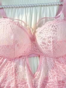 PetitDoll Plus Size Sexy & Sweet Lace Trim Mesh Jumpsuit - Pink - View 4