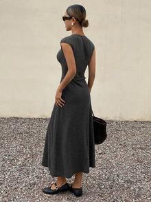 DAZY Vestido de verano de mujer elegante de unicolor, cuello redondo, sin mangas y de largo medio - Gris - Ver 2