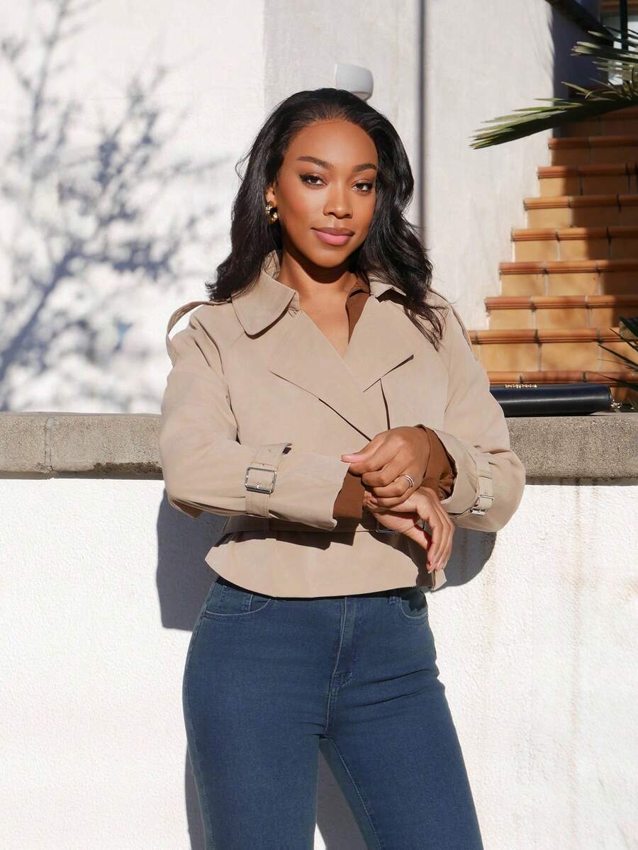 Yess Loren 插肩袖扣带风衣，秋季服装女式夹克