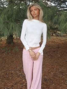 Sydney Algeri Old Money 秋装早秋毛衣百搭圆领休闲百搭长袖针织衫女款白色毛衣 - 米色 - 查看 1